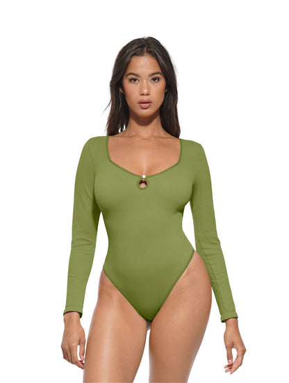 Hollow Scoop Neck Thong Bodysuit