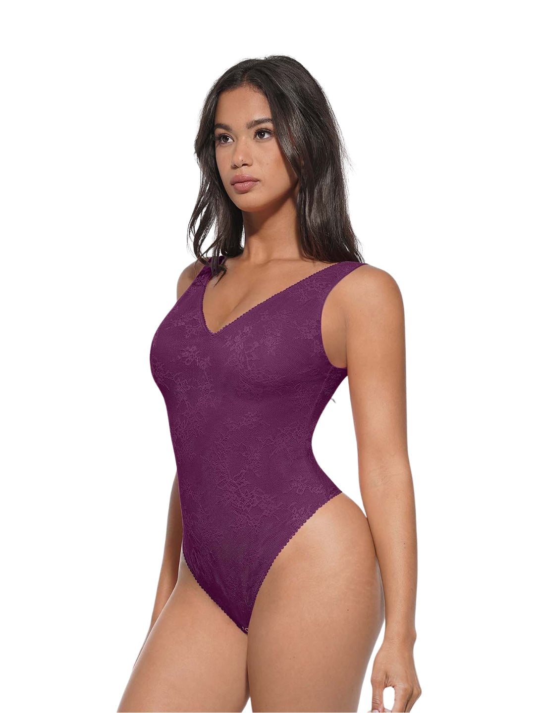 V-Neck Laced Thong Bodysuit
