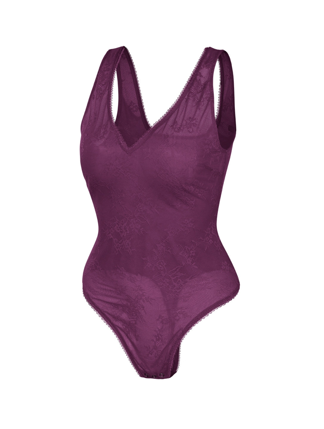 V-Neck Laced Thong Bodysuit