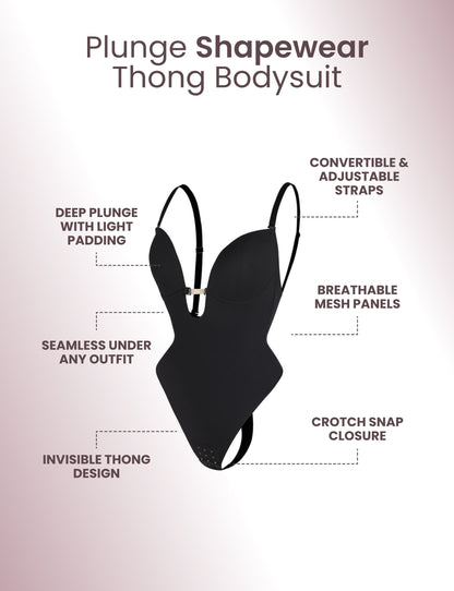 Plunge Shapewear Thong Bodysuit