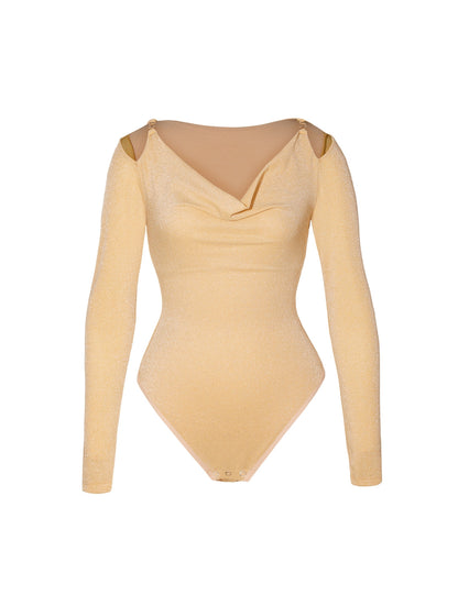 Glitter Long Sleeve Thong Bodysuit