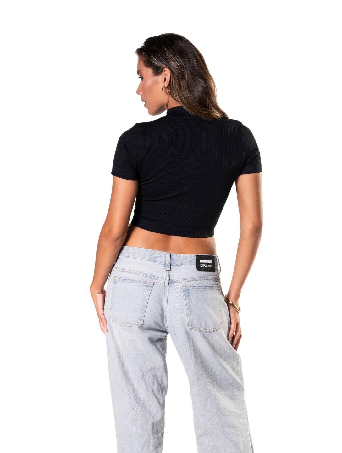 Seamless Ribbed Zip-Front Short Sleeve Crop Top