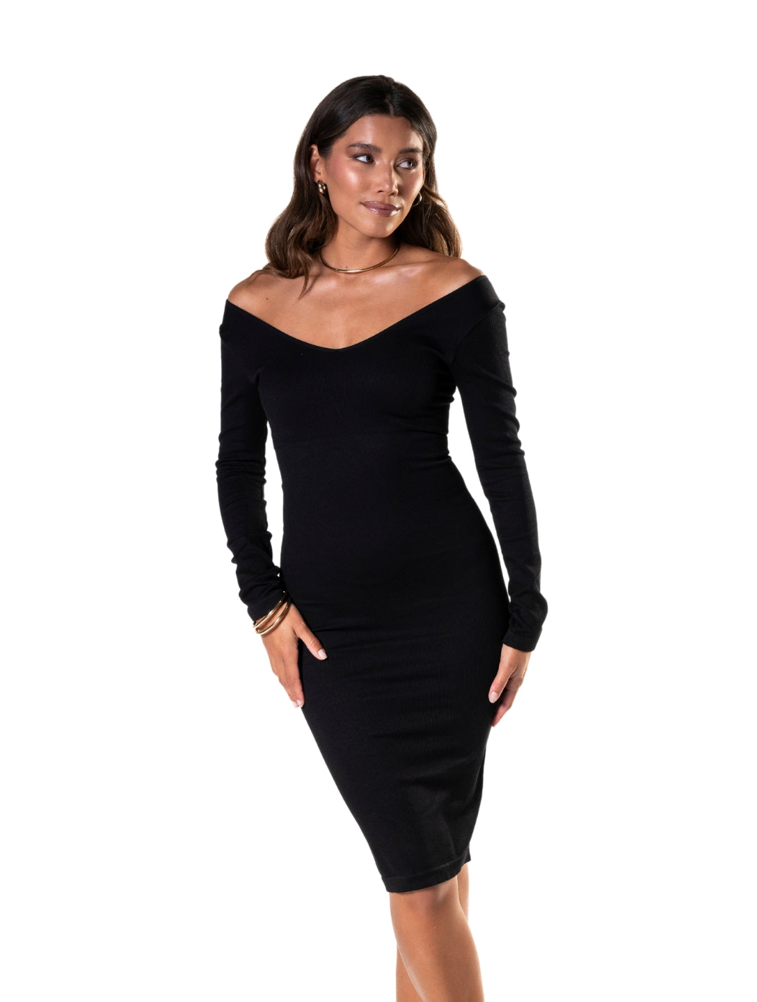 V-Neck Long Sleeve Shapewear Dress