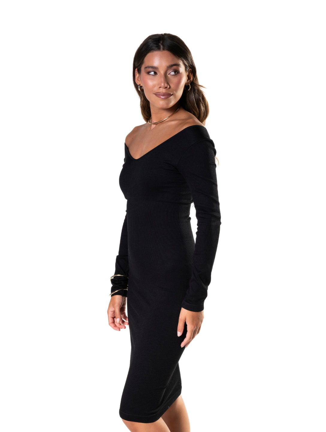V-Neck Long Sleeve Shapewear Dress
