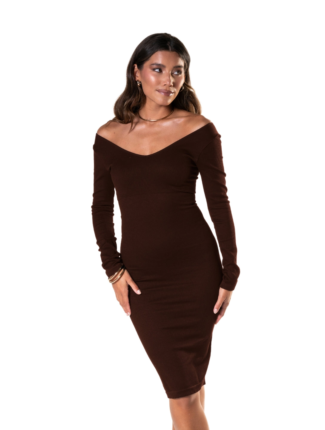 V-Neck Long Sleeve Shapewear Dress